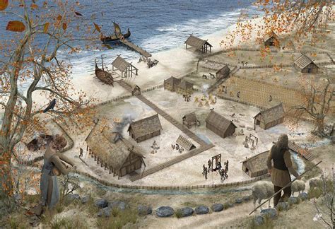 Viking village in Winter, illustration - Stock Image - C050/0553 ...