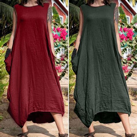 Zanzea Vintage Summer Women Sleeveless Long Maxi Kaftan Sundress Ethnic