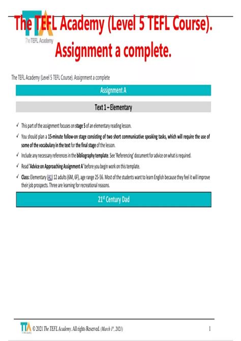 The TEFL Academy Level 5 TEFL Course Assignment A Complete The TEFL