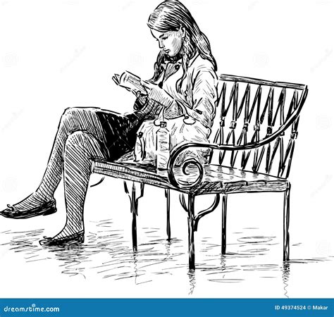 Lecture De Fille Sur Un Banc De Parc Illustration De Vecteur