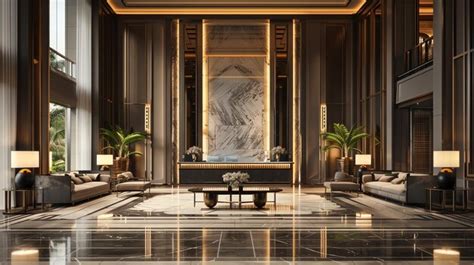 Luxury Hotel Lobby With Marble Floors And Gold Accents Premium Ai