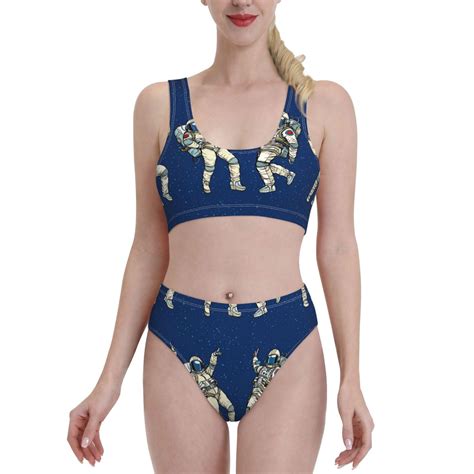 Adobk Disco Party Astronaut Dancing Print Women High Waisted Bikini Set