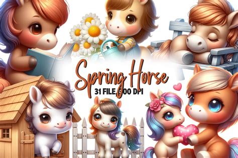 Cute Spring Horse Watercolor Clipart PNG Graphic by Dreamshop ...