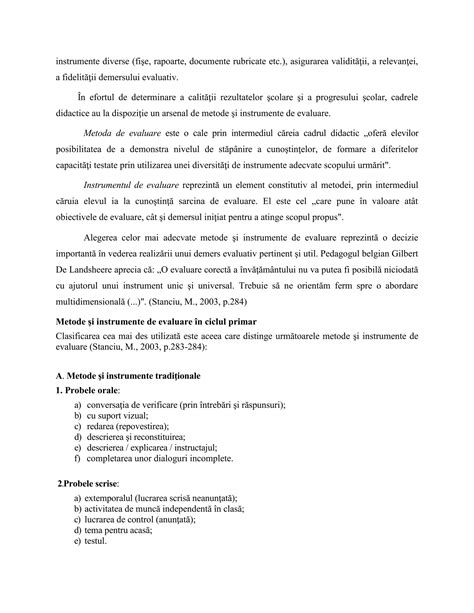 Metode Si Instrumente De Evaluare In Ciclul Primar Pdf