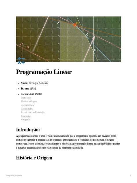 A Programação Linear É Uma Técnica Matemática Usada Para Otimizar - História e Aplicações da Programação Linear | PDF | Programação linear ...