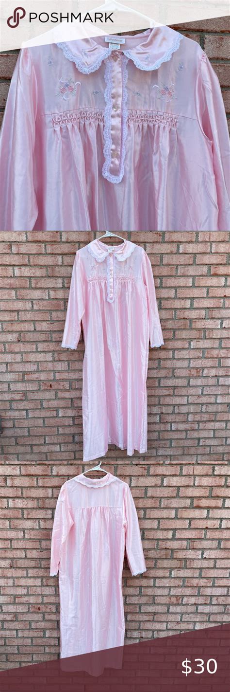 Vintage Barbizon Lace Trim Satin Nightgown Night Gown Lace Trim