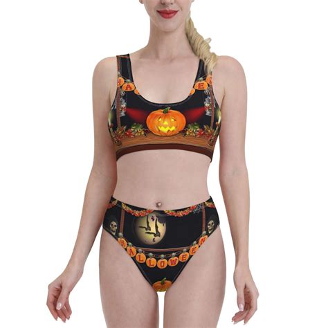 Haiem Halloween Decoration Women'S Bikini Set: Two-Piece High-Waisted