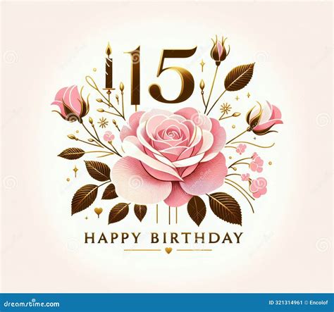 Elegant 15th Birthday Card With Pink Roses Floral Accents And Gold