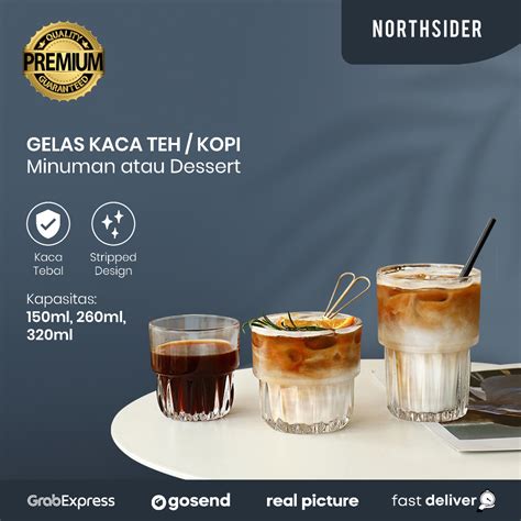 Jual Gelas Kaca Kopi Teh Minuman Dessert Tebal Coffee Stripped Glass