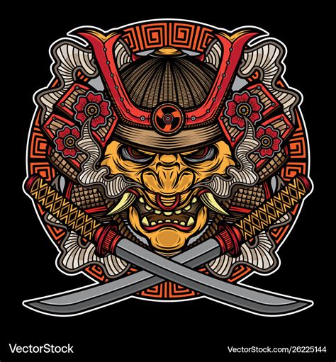 Samurai Mask Traditional Tattoo Royalty Free Vector Image