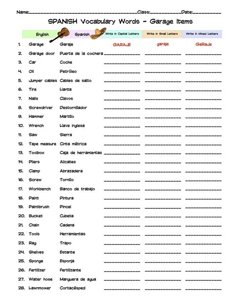 Spanish Basic Shapes Vocabulary Word List Column Worksheet Made By