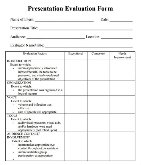 Presentation Evaluation Form In Pdf Free Sample Example Format