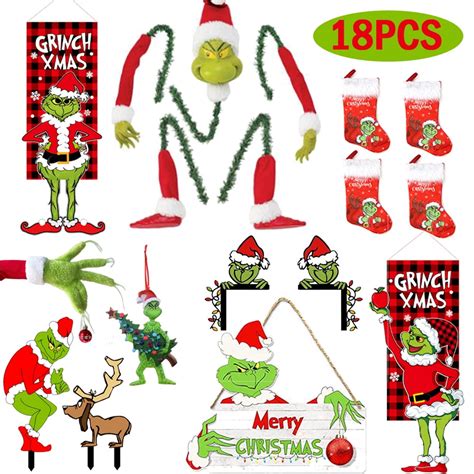 18pcs Grinch Christmas Decorations Christmas Tree Ornament Xmas Holiday