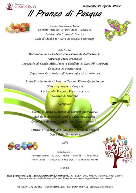 Menu Di Pasqua 2019 Ristorante Al Molino