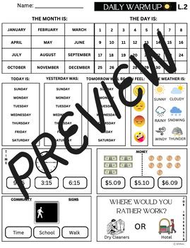 Life Skills Daily Warm Up Worksheets Level 2 By SpEdBasics TPT