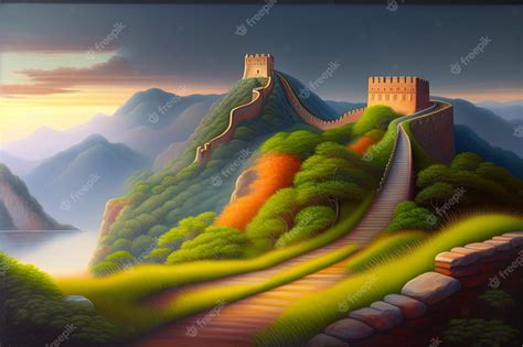 Premium AI Image | The great wall of china painting