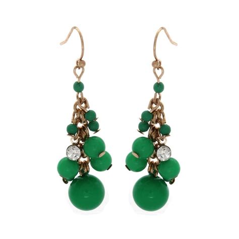 Qvc Robert Rose Goldtone Green Beads And Crystal Drop Earrings 581m