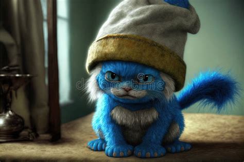 Cat As Smurf Charachter Illustration Generative Ai Editorial Stock