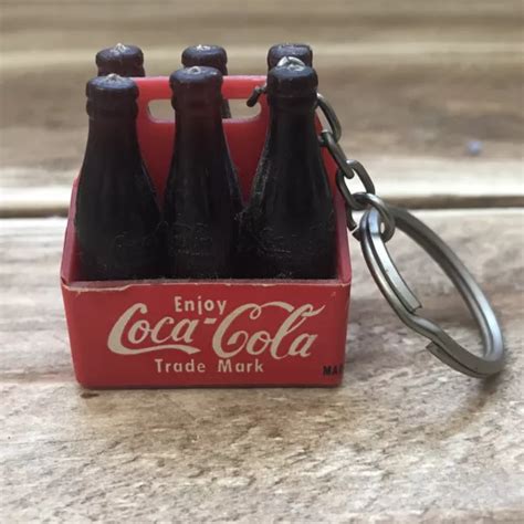 Vintage S Coca Cola Keychain Mini Coke Bottles In Crate Six Pack