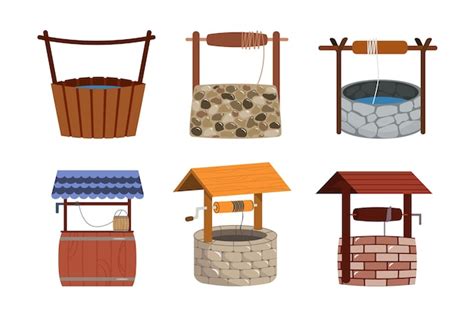 Premium Vector | Set of different wells in cartoon style Vector ...