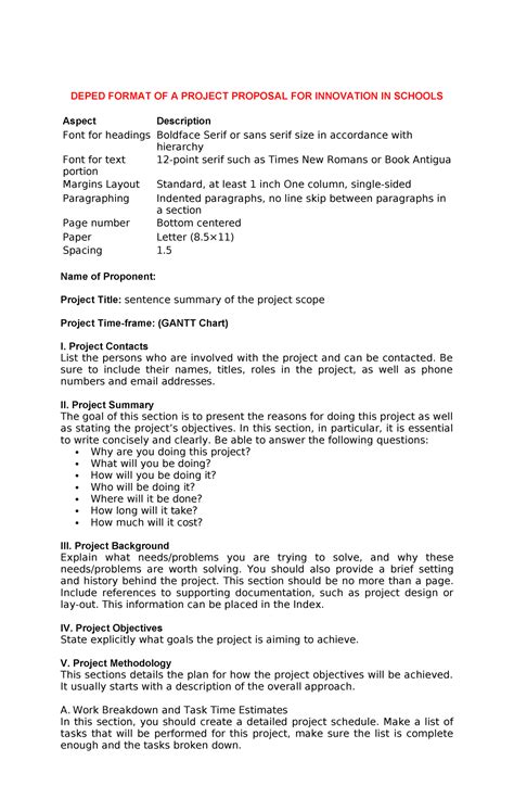 Innovation Template Deped Format Of A Project Proposal For Innovation