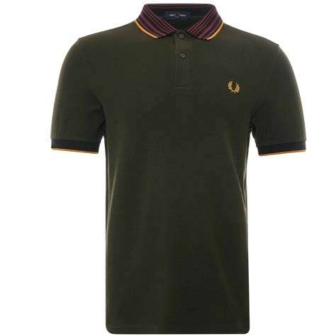 Fred Perry Striped Collar Polo Shirt Hunting Green M