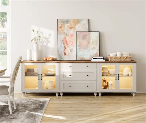 WAMPAT 3 In 1 Sideboard Buffet Cabinet With Storage Kitchen Pantry