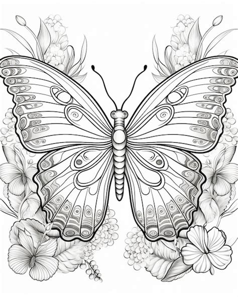 Adult Coloring Page Featuring Butterfly Premium Ai Generated Image