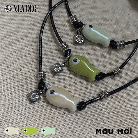 MADDE vòng tay cá Mắt Quỷ màu mới phối dây sáp và mặt thép không gỉ