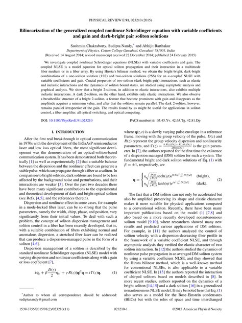 Pdf Bilinearization Of The Generalized Coupled Nonlinear Schr Dinger