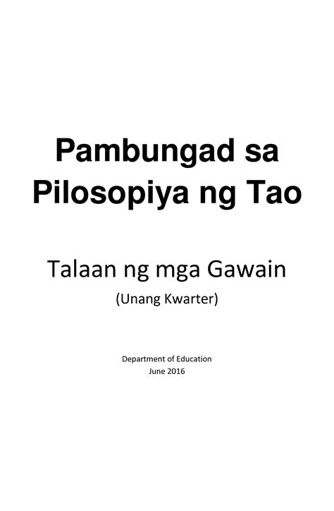 Solution Pambungad Sa Pilosopiya Ng Tao Studypool