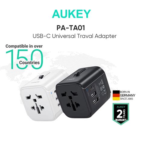 Aukey Pa Ta01 1500w Travel Adapter 15w Fast Charging Plug 2usb 1typec Smart Universal