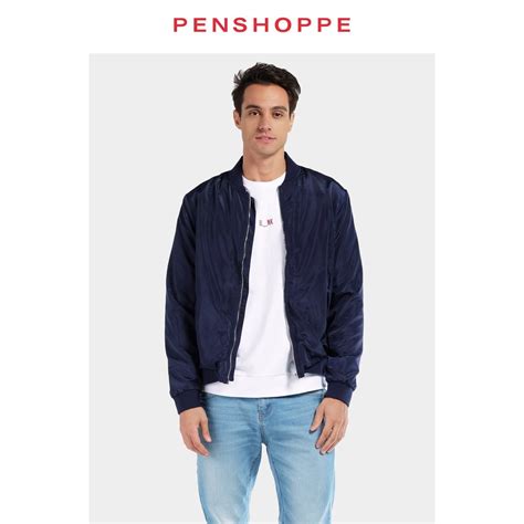 Penshoppe Bomber Jacket For Men Navy Blue Shopee Philippines