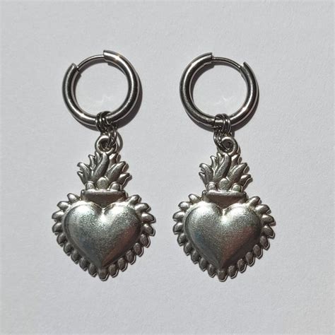 Sacred Heart Huggie Earrings Etsy