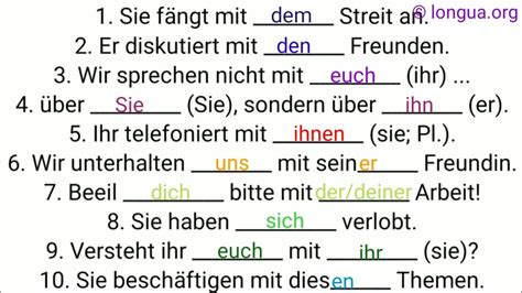 Übungen zu den Pronomen Nominativ Akkusativ Dativ Genitiv Tabelle