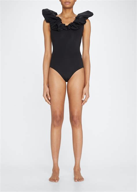 Maygel Coronel Mia Puffy Trim One Piece Swimsuit In Black Lyst