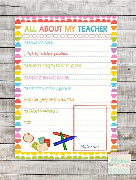 All About My Teacher Printable Free