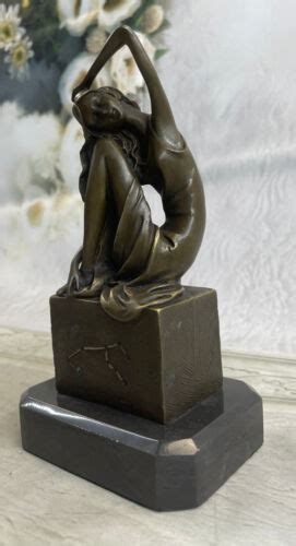 Bronze Art Nouveau Statue Sculpture Figurine Nude Girl Sitting By Jean