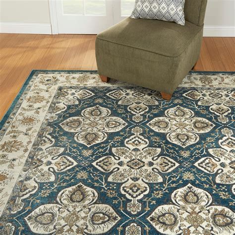 Gertmenian Beryl Blair Traditional Floral Floating Medallion Tealbeige Wide Border Area Rug