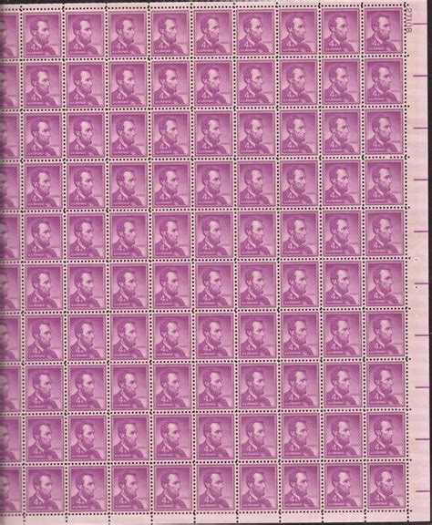 US Stamp 1954 4c Abraham Lincoln Dry Print 100 Stamp Sheet Scott