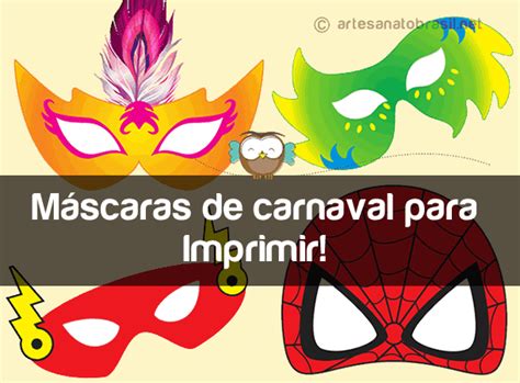 Mascara De Carnaval Infantil Para Imprimir - 6 Máscaras de Carnaval Para Imprimir - Adulto e Infantil Tamanho Real