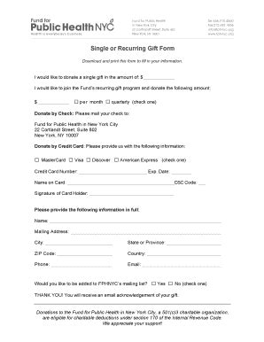 Fillable Online Fphnyc Single Or Recurring Gift Form Fphnyc Org Fax