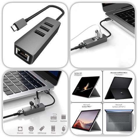 Adaptateur 4 En 1 Usb C Vers 3 X Usb 30 Et Ethernet Rj45 Microsoft