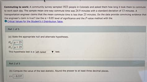 Solved Commuting To Work A Community Survey Sampled Chegg