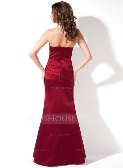 Trumpet Mermaid Strapless Floor Length Satin Bridesmaid Dress With