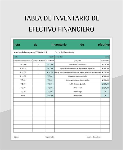 Plantilla De Formato Excel Tabla De Inventario De Efectivo Financiero Y