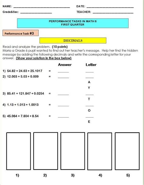 Performance Task Grade 6 Worksheets