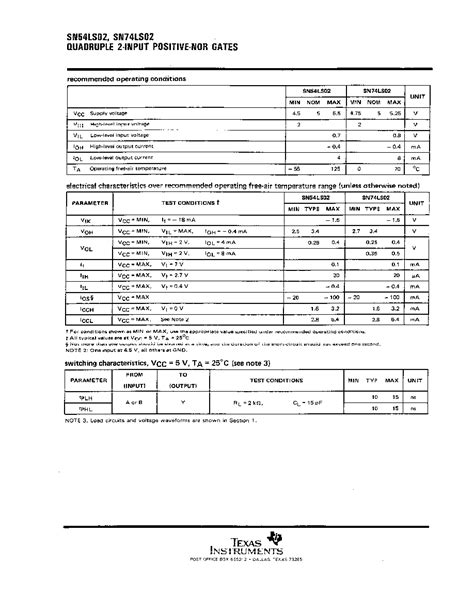 SN7402 Datasheet 4 16 Pages TI QUADRUPLE 2 INPUT POSITIVE NOR GATES