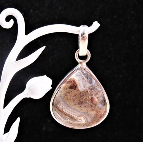 Beautiful Large 925 Sterling Silver Crazy Lace Agate Pendant F54 EBay