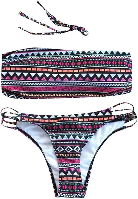 Goosuny Bikini Set Schulterfrei Bandeau Bunte Drucken Badeanzug Bikinis